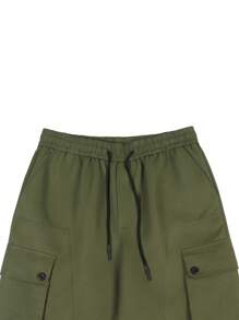 Manfinity Homme Pantalones casuales sueltos de unicolor con bolsillos cargo y cordón en la cintura para hombres