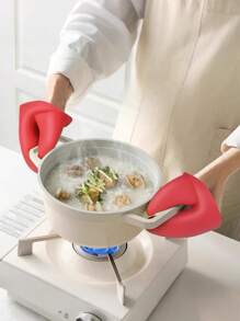 Zazumi 1 pieza Pinzas creativas de langosta con guantes aislantes de calor - Guantes de silicona gruesos resistentes a altas temperaturas para olla, horno y microondas, a prueba de quemaduras, un par de juego - Rojo - Ver 1