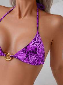 SHEIN Swim Bộ đồ bơi bikini họa tiết da báo gợi cảm cỡ lớn cho bãi biển mùa hè - Màu tím - Xem 3