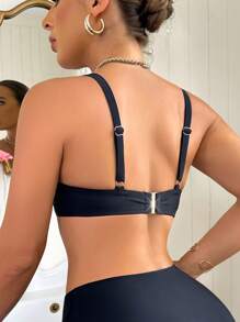 Swim DD+ Top de traje de baño de unicolor y moda simple para mujer, apto para el verano