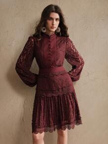 Anewsta Long Sleeve Lace White Flared Dress, Elegant For Spring, Festival, Valentine, Easter, Vacation