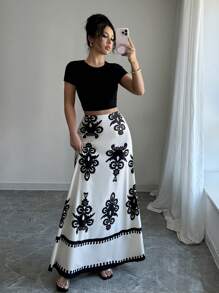 SHEIN Unity Women All Over Print Casual Skirt Maxi Women Fall Cloth For Women - Apricot - View 6