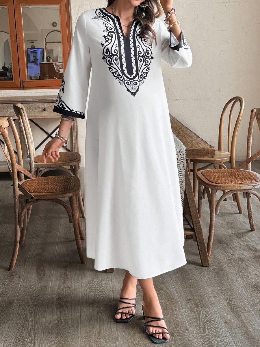 SHEIN Maternity Notched Neck Floral Print Casual Dress