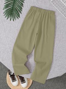 Tween Boy Casual Solid Color Woven Pants,Kids - Army Green - View 4