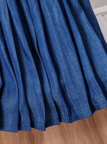 Conjunto de 2 piezas: Blusa con volantes bordados calados y vestido camisero plisado para niña joven - Rosa - Ver 4