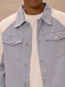 Musero Collared Contrast Panel Front Pocket Denim Jacket - Multicolor - View 4