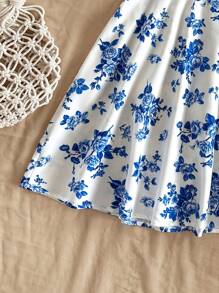 Soleia Ladies Holiday Blue & White Floral Print Open Back Spaghetti Strap A-Line Mini Dress, Suitable For Autumn/Winter Under Layer & Party Wear,Sun Dress - Blue and White - View 4