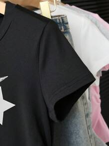 SHEIN Tween Girls Casual Metallic Speckled Star Graphic Short Sleeve T-Shirt, Edgy Style