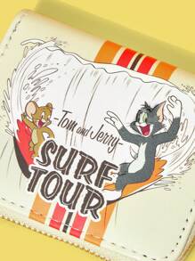 TOM & JERRY X SHEIN 1pc Retro Cartoon Surfing Design Short Wallet - Multicolor - View 2