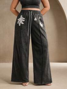 Anewsta Pantaloni primaverili taglie forti, con motivo a fiocco di neve, lavorazione pesante, stampa a caldo di diamanti, eleganti e versatili, adatti per primavera, estate, abbigliamento casual, festival, brunch, vacanze, eventi eleganti