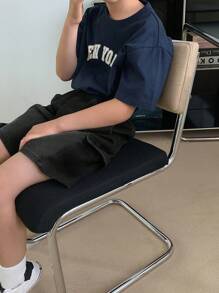 DAZY Pantalones cortos de carga de tela vaquera lavada informal para niño preadolescente - Negro - Ver 2