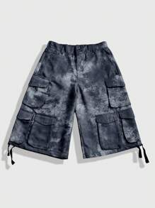 ROMWE MEN Street Life 男士时尚数码印花多口袋休闲百慕大短裤 - 黑色 - 查看 3