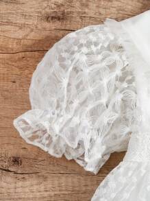 1 Stück Mädchen elegantes Kleid mit Peter-Pan-Kragen, Rüschen-Taille und Kurzarm