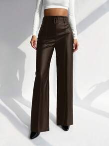 Firerie 女士时尚休闲 PU 纯色高腰直筒裤