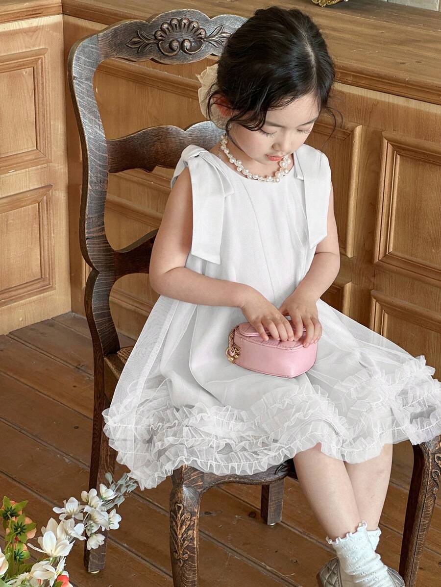 DAZY Young Girl Plain Color Sleeveless Bowknot Strap Minimalist Fashion Summer Dress - White - View 1