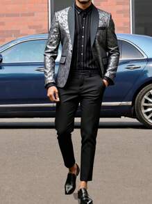 Manfinity Bizformal Bộ đồ vest nam: Áo khoác Blazer họa tiết và quần dài - Nhiều màu - Xem 1