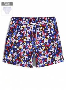 Surfspeed Men's Floral Print Drawstring Waist Beach Shorts, Summer