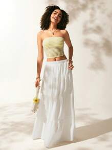 Easelle Elastic Waist Ruffle Hem Skirt