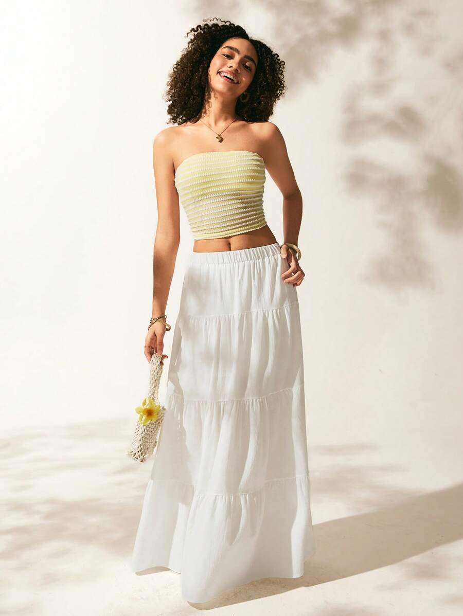 Easelle Elastic Waist Ruffle Hem Skirt