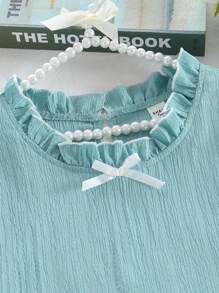 少女简约纯蓝色圆领短袖超长睡衣睡衣 - 綠色 - 查看 5