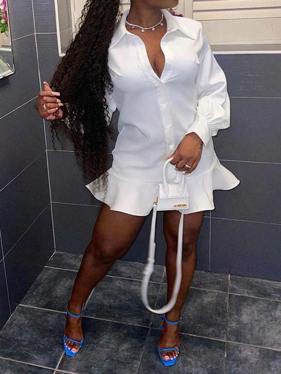 INAWLY Váy xòe xếp ly đơn hàng cỡ lớn - trắng - Xem 1