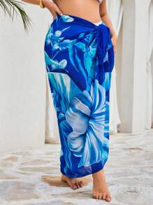 Swim Vcay Plus Size Women Floral Printed Beach Cover Up Sarong Skirt For Summer Beach Vacation - Blue - View 5