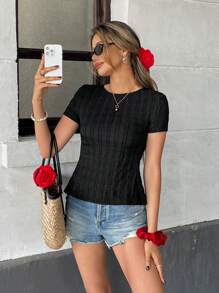 Serisse Damen Sommer Urlaub schwarzes lässiges T-Shirt mit Rücken-Schleifen-Schleife, rückenfreies Kurzarm T-Shirt Sommer Oberteile für Damen