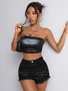 SHEIN PETITE Shorts in jeans casual con orli consumati e slavati