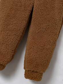 2pcs/Set Young Boys Casual School Style Comfortable & Fashionable Simple Cute Bear Cartoon Pattern Fleece Thick Warm Sweatshirt And Pants Outfit, Suitable For Kids Back To School, Young Boys Daily Wear, School Outfits, Suitable For Casual, School, Outdoor, Sports, Autumn Winter Season