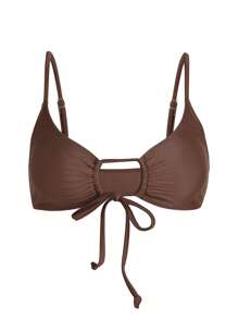 Swim Vcay Women's Beach Simple Solid Color Front Tie Bikini Top For Summer Beach Vacation