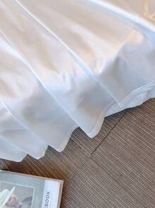 Chiquease 优雅白色短袖衬衫领系带 A 字裙，女士春夏连衣裙 - 白色 - 查看 7