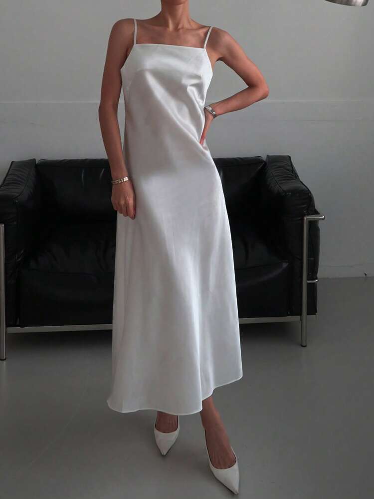 Women's Satin Bodycon Midi Party Dress, Elegant Sleeveless Solid Color Elegant Sundress Wedding Women Dresses