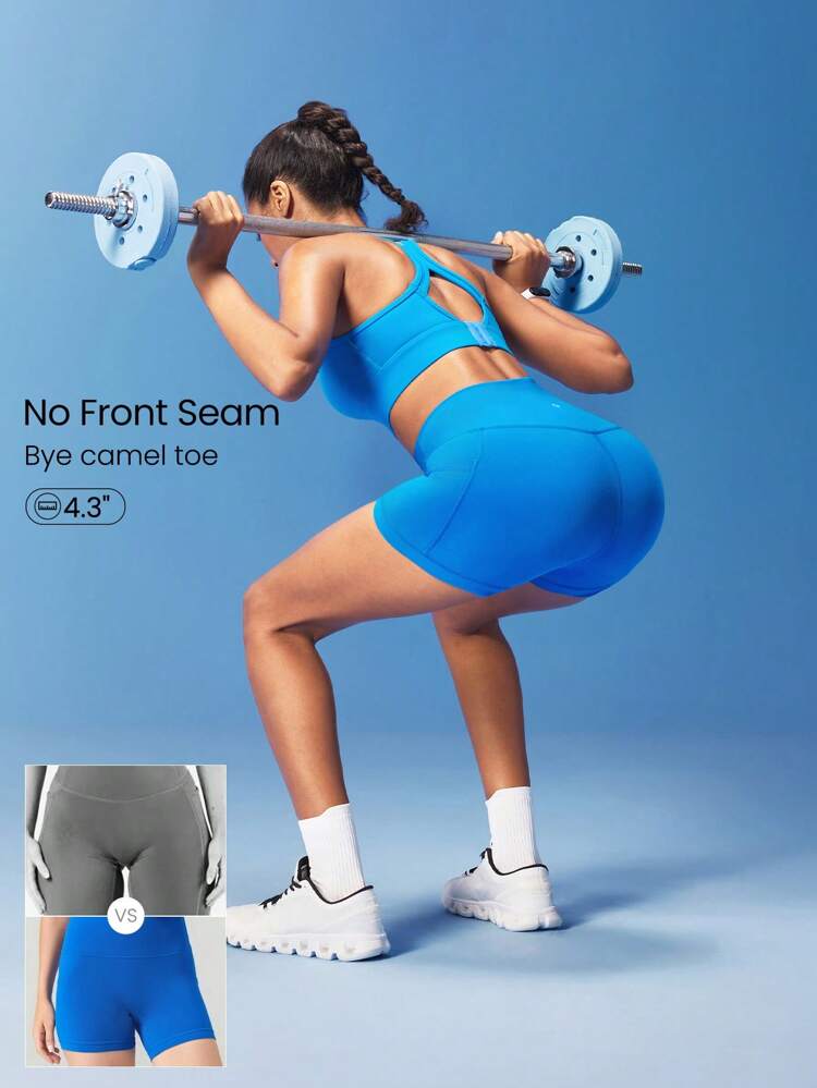 4.3" FeatherFit™ Anti-Slip Pocket Bike Shorts Non Front Seam Low Impact Cycling Running Gym Workout