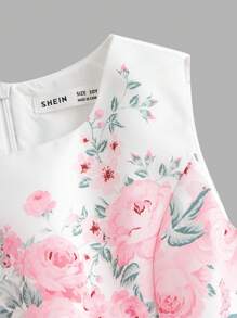 Pitira Pitira Tween Girls' Elegant Floral Print Satin Sleeveless Dress, Summer - Multicolor - View 5