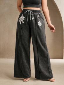 Anewsta Pantaloni primaverili taglie forti, con motivo a fiocco di neve, lavorazione pesante, stampa a caldo di diamanti, eleganti e versatili, adatti per primavera, estate, abbigliamento casual, festival, brunch, vacanze, eventi eleganti