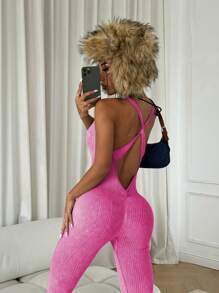 Dewbera 女士无袖扭背日常健身连体裤