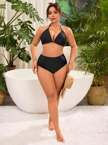 Swim Basics Plus Size Solid Color Bikini Bottom For Beach & Holiday For Summer Beach Vacation