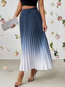 SHEIN Privé Ombre Pleated Skirt - Blue - View 3