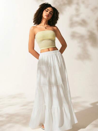 Easelle Elastic Waist Ruffle Hem Skirt
