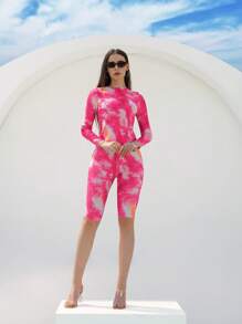 Swim Shayni 3pcs/Set Women's New Printed Long Sleeve Crop Pants And Maxi Dress Beach Cover Up Set - Multicolor - View 3