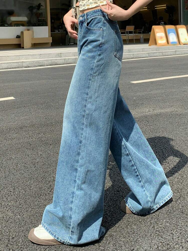 Wide Leg Jeans Casual Long Pants, Fashionable For Summer Low Rise Jeans