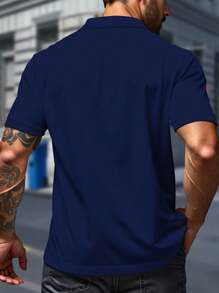 Manfinity Homme Plus Size Men's Casual Contrast Color Block Short Sleeve Polo Shirt - Blue and White - View 2