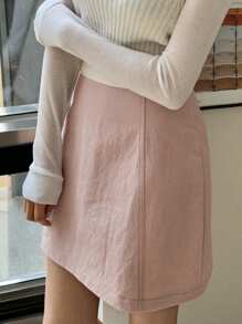 DAZY Minigonna aderente a vita alta con spacco laterale, monocromatica ed elastica, per primavera/estate