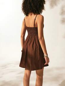 Easelle Women Dresses Backless Simpul Memutar Plain Seksi - Coklat - View 2