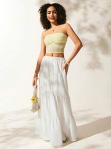 Easelle Elastic Waist Ruffle Hem Skirt