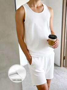 Manfinity Hypemode Men's Casual Solid Color Tank Top And Shorts Set Set Men Two Pieces White Men Outfit - Apricot - View 1