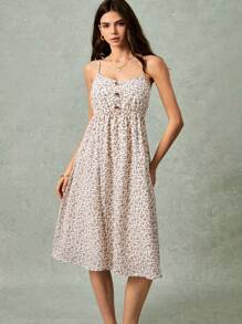 Poéselle Váy dây mảnh họa tiết hoa giản dị dành cho nữ khi đi nghỉ - trắng - Xem 1