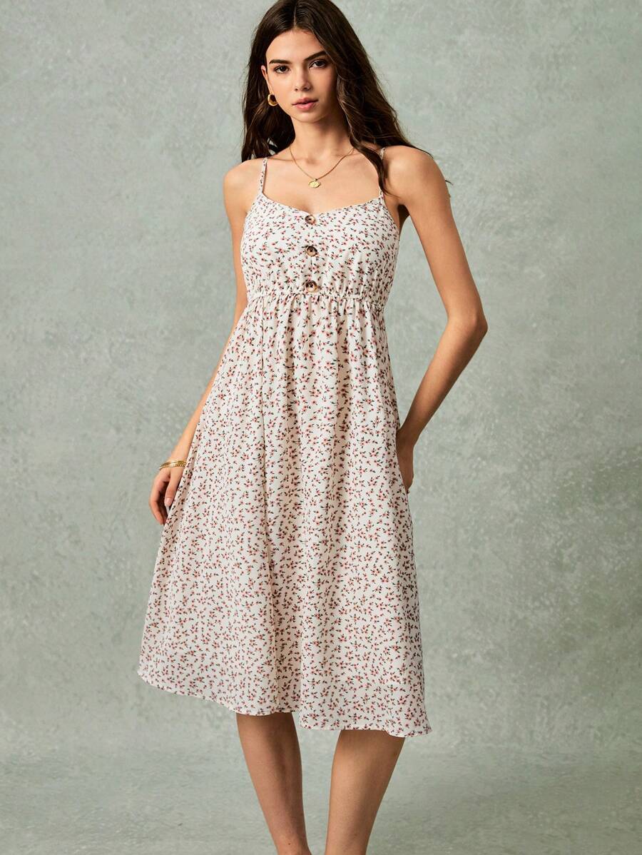 Poéselle Váy dây mảnh họa tiết hoa giản dị dành cho nữ khi đi nghỉ - trắng - Xem 1