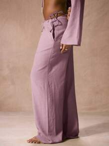 MUSERA Mid Rise Adjustable Tie Side Elegant Cover Up Beach Trousers Only Two Pieces For Vacation Summer - Lilac Purple - View 4