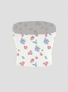 Sweetra 女士 Y2K 草莓蓝莓水果印花短款上衣，可爱夏季抹胸，海滩和度假装 - 彩色 - 查看 2